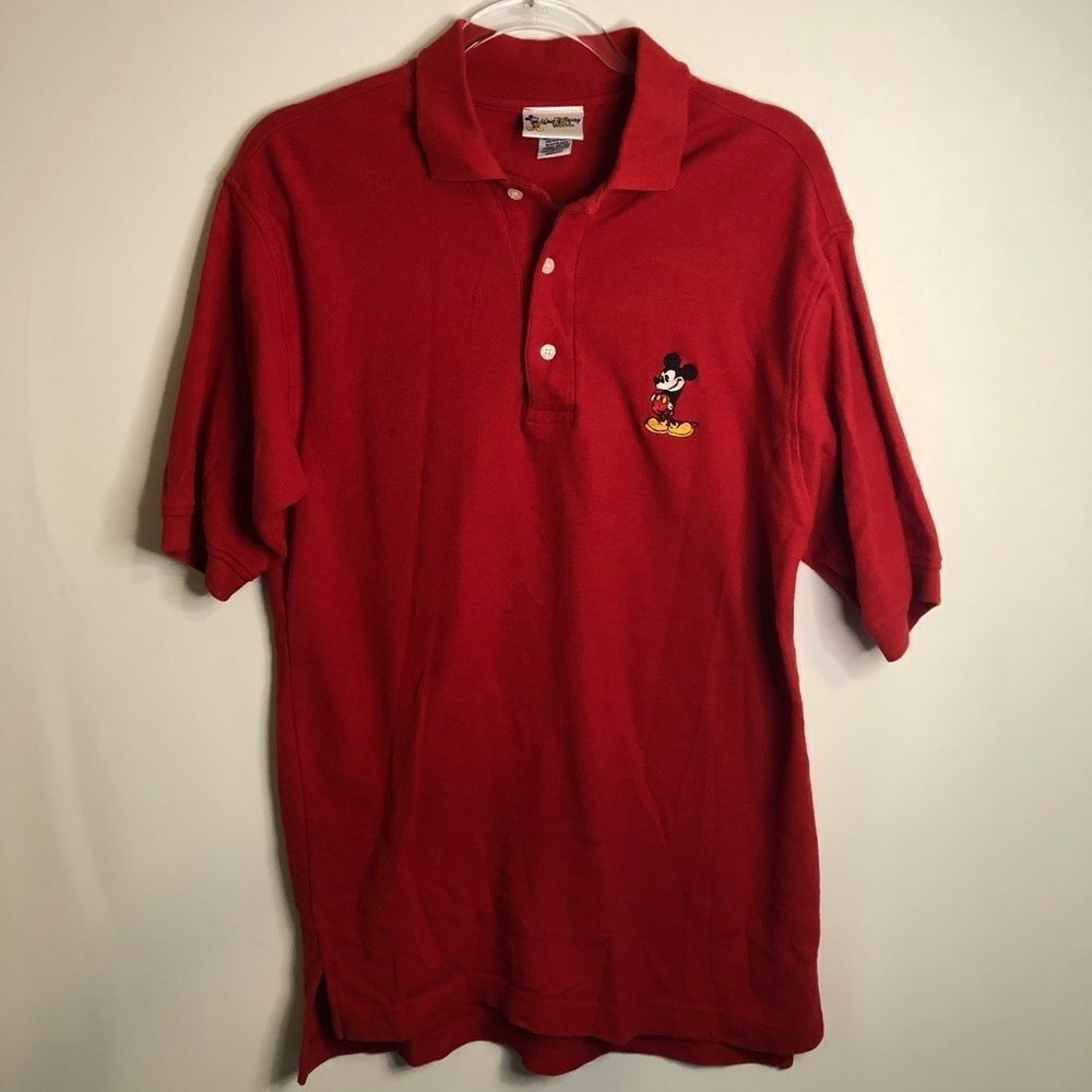 Vintage Walt Disney Mickey Mouse Red Collar Polo